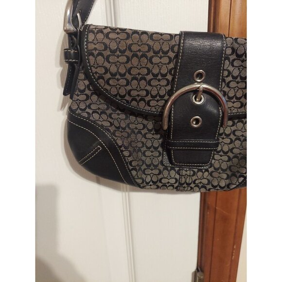 Coach Vintage Soho Black & Grey Signature C & Black Leather Shoulder Bag 6818 - Picture 3 of 16
